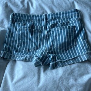 Blue and white size 28 pinstriped shorts with two pockets